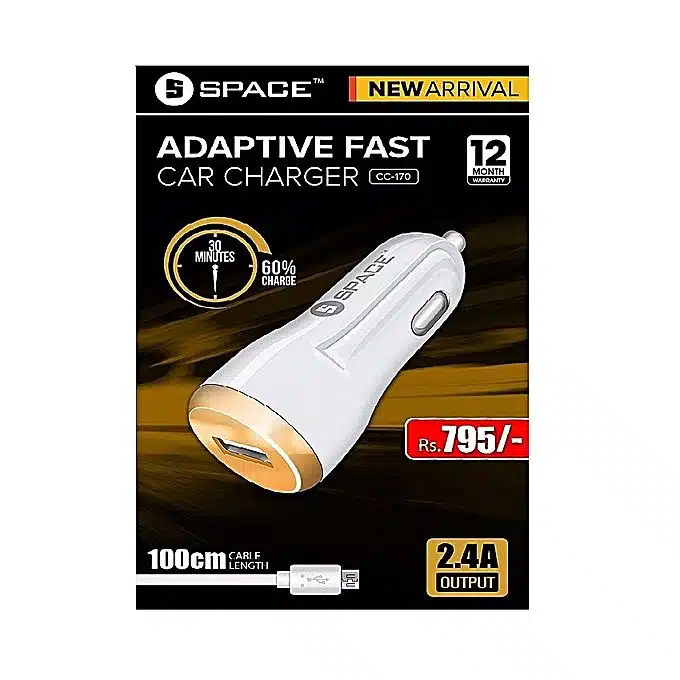 Space Adaptive Fast Car Charger 2.4A With Usb Cable (Cc-170) 2 SPACE Adaptive Fast Car Charger 2.4A with USB Cable (CC-170) - Image 2