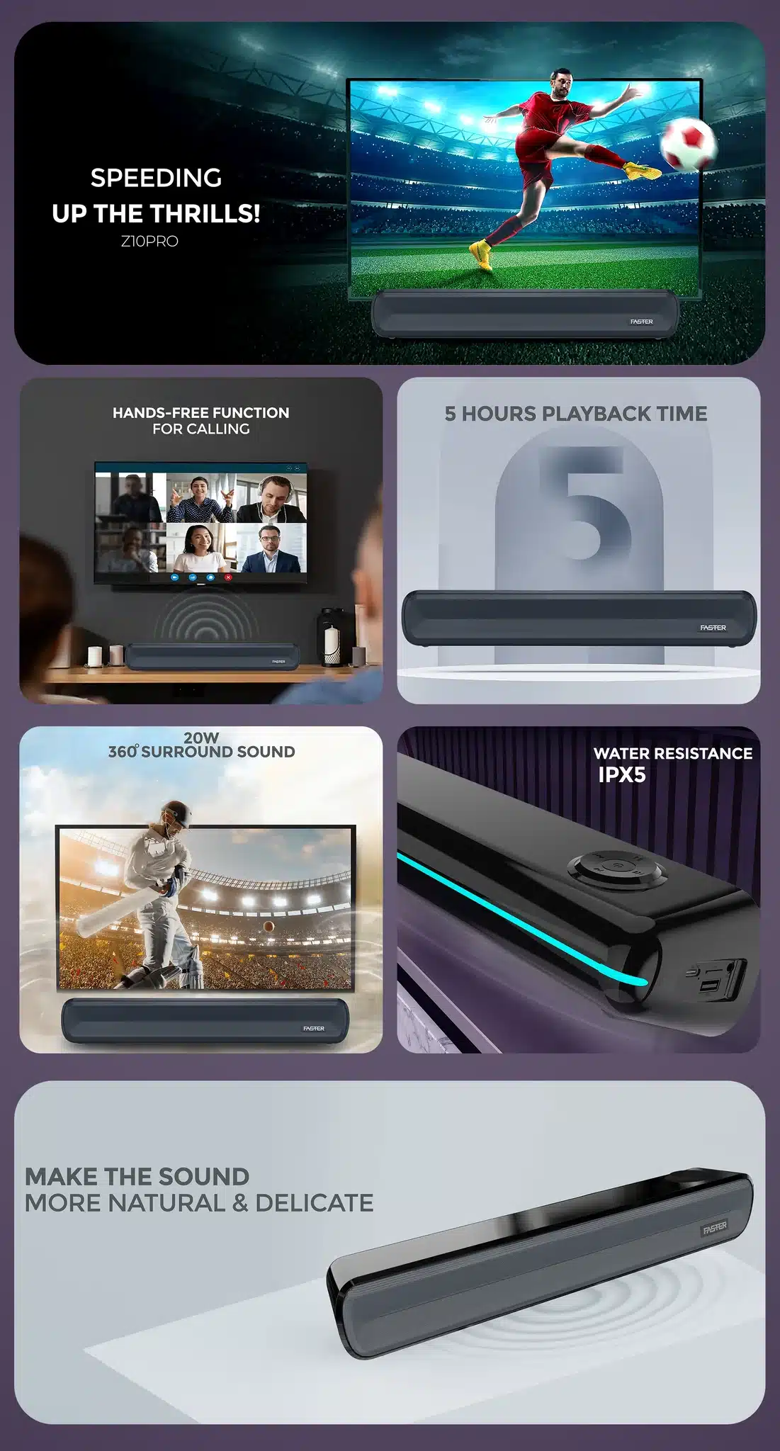 Faster Z10 Pro Soundbar Wireless Speaker 20W 2 faster-Z10-Pro-specification