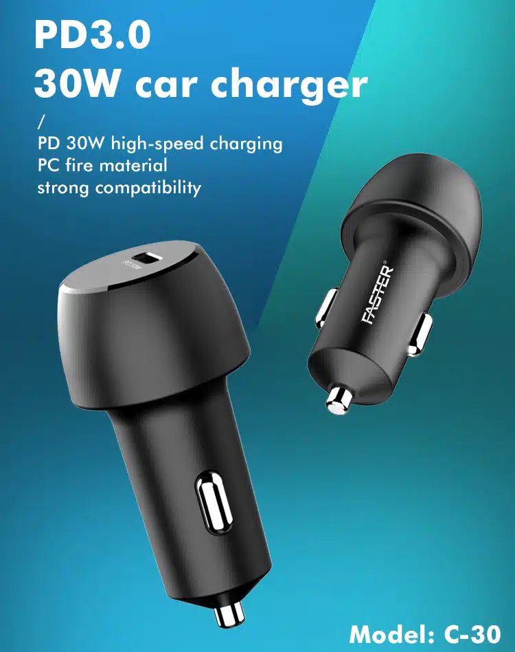 Faster Car Charger Pd30W Pd2.0,Pd3.0 &Amp; Pps Qc 4.0A Supported 2 FASTER PD30W DESC 1