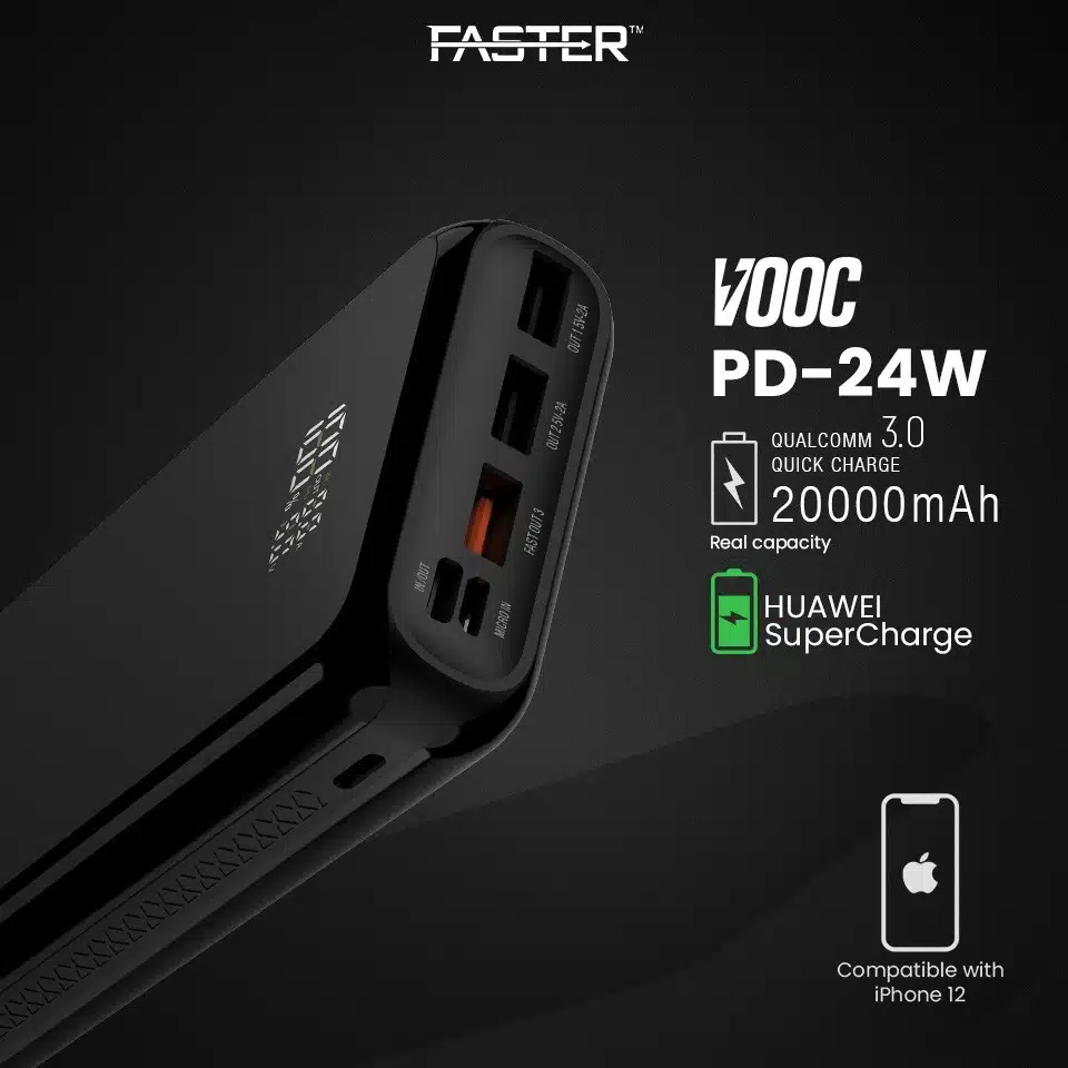 Faster Pd-24W Powerbank 20000 Mah Pd+Qualcomm Charge 3.0 1 faster-pd-24w PD-20000mah