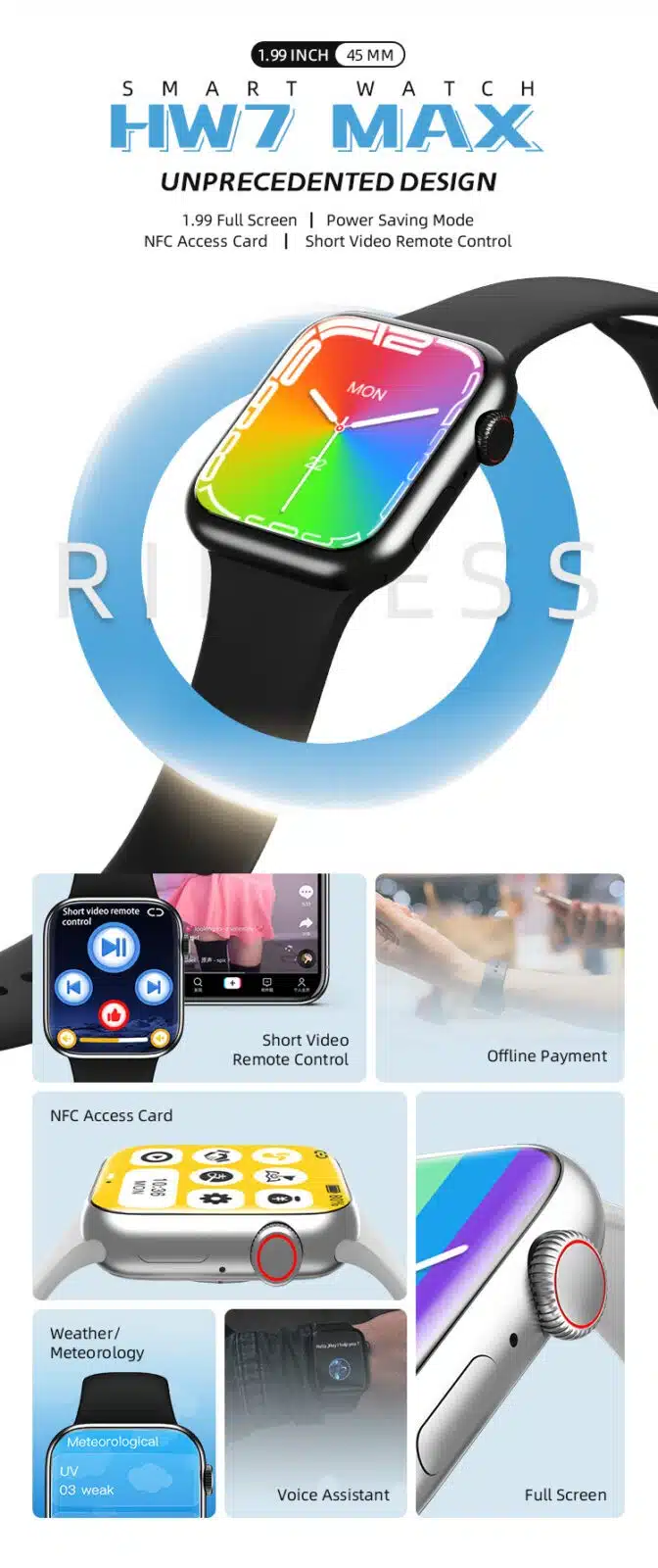 Hw7 Max Smart Watch 1.99 Full Screen Series 7 Stainless Steel – Black 2 Watch -7 -Stainless- Steel- Hw7- MAX -Smart -Watch – Black