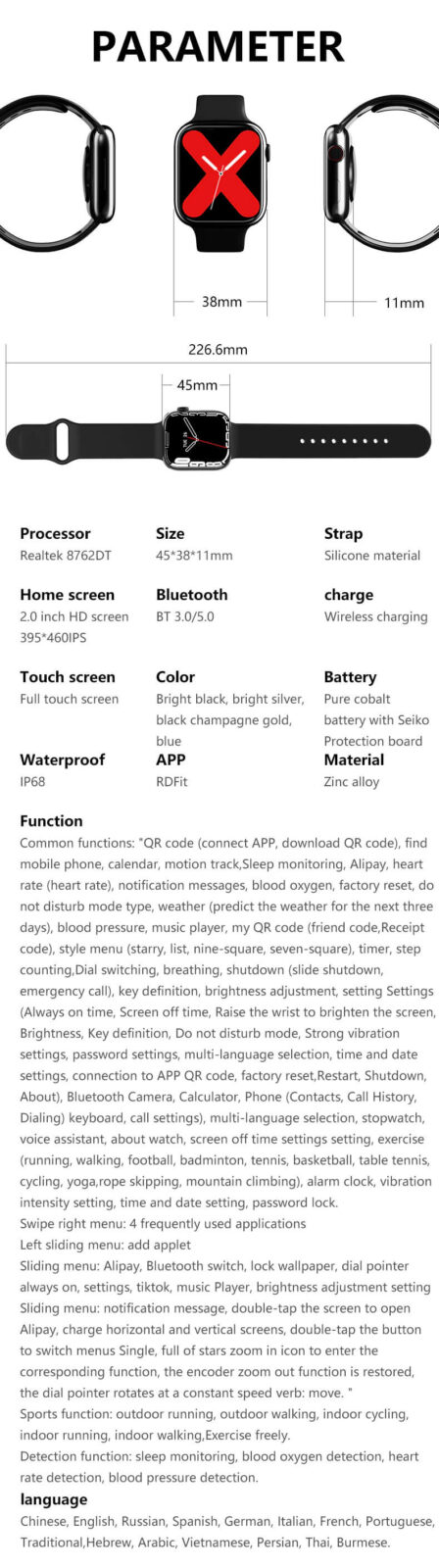 Ws007 Smartwatch 2.0Inch Wireless Charging Bluetooth Nfc Smartwatch 20 WS007 Smartwatch 2.0