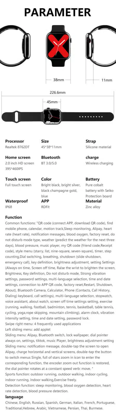 Ws007 Smartwatch 2.0Inch Wireless Charging Bluetooth Nfc Smartwatch 20 WS007 Smartwatch 2.0