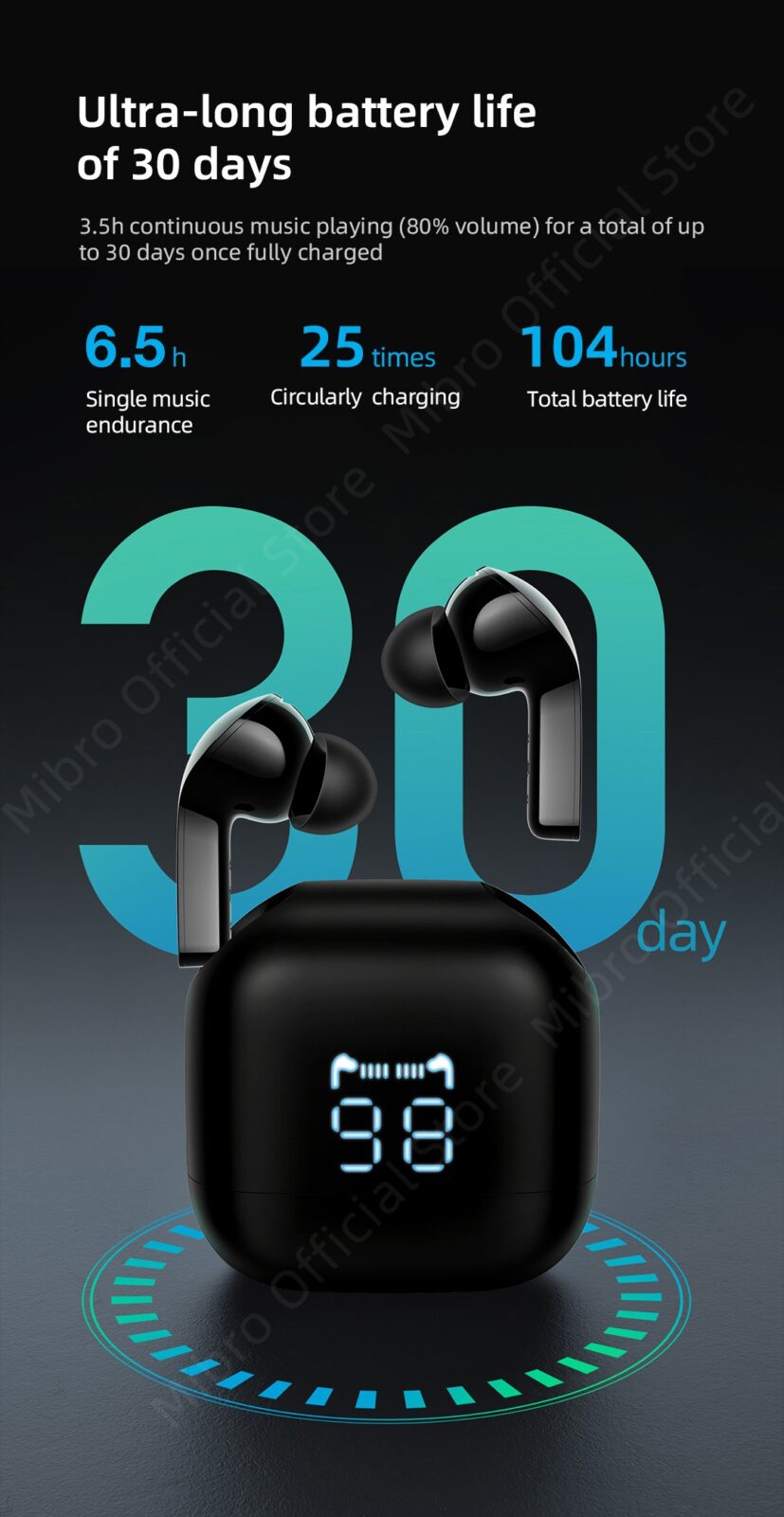 Mibro- Earbuds- 3- Pro- TWS- 2000mAh- Reverse -Charging -Bluetooth- 5.3 -Sport- Headphone 