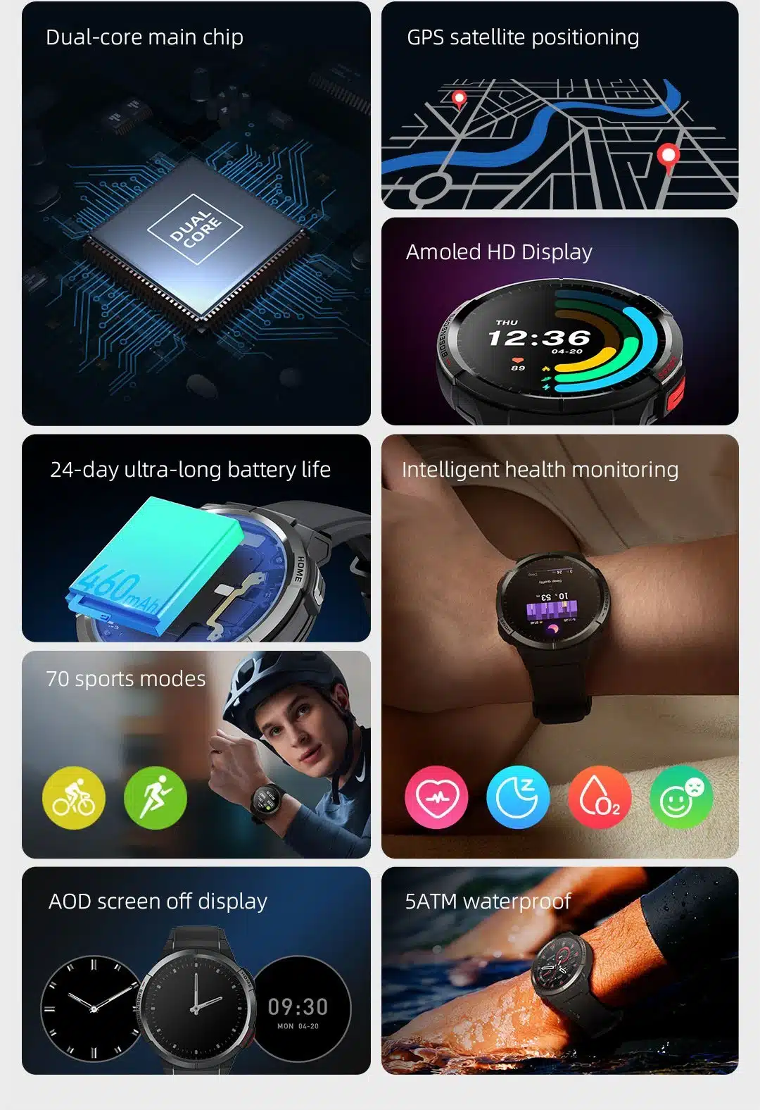 Mibro Gs Smartwatch Amoled Gps With Always On Display Price In Pakistan 3 Mibro -GS- Smartwatch- GPS- Positioning- 460mAh- Battery- AOD -1.43- Sport- Waterproof- Smart- Watch