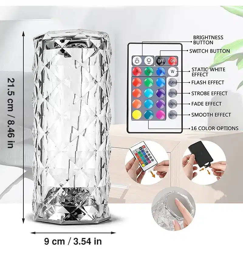 Crystal Usb Romantic Rose Diamond Table Lamps 16 Color Bedroom Living Room Party Dinner Decor 5 Crystal Diamond Table Lamp-07