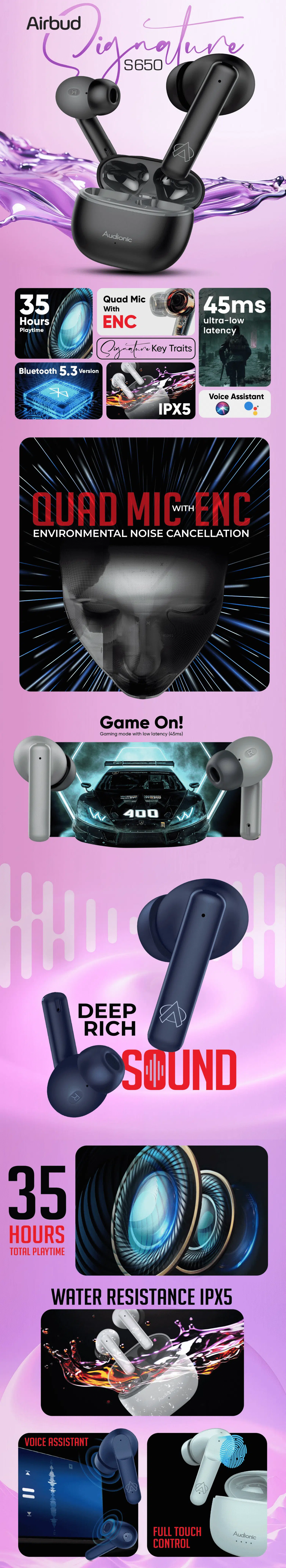 Audionic Airbud Signature S650 Wireless Earbuds 3 Audionic-AirbudSignatureS650