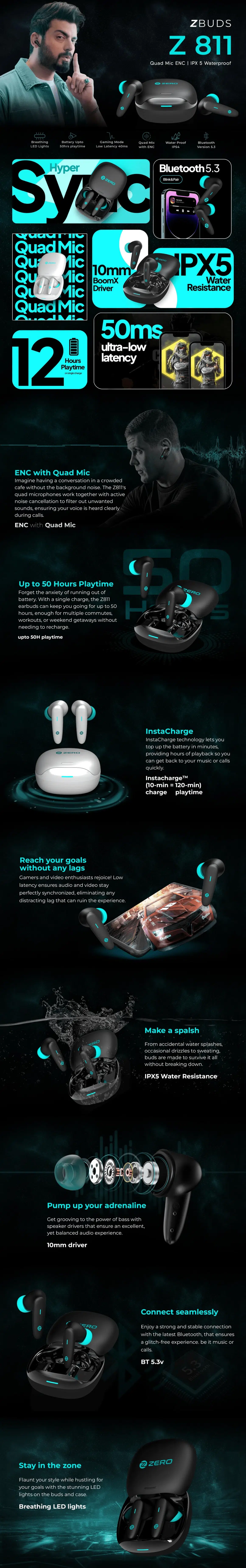 Zero Z-811 Wireless Earbuds 4 Zero Z-811 Wireless Earbuds features