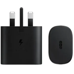 Home 116 Samsung 25W PD Power Adapter – 3-Pin Black wall charger with USB-C to USB-C cable (SKU MG-SAM-PD25W-3P-BLK)samsung-3-pin-25w-travel-adapter-black-1