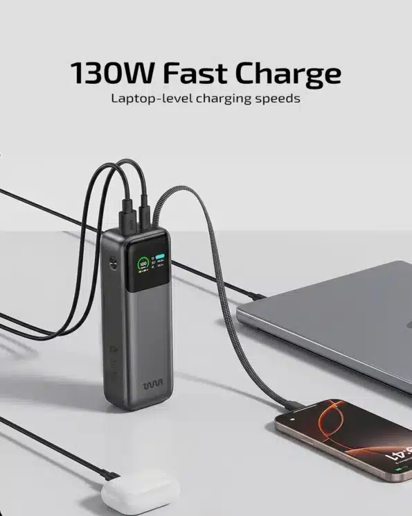 Taar Omi 20000Mah 130W Power Bank With Digital Display 2 OMI power bank charging three devices simultaneously