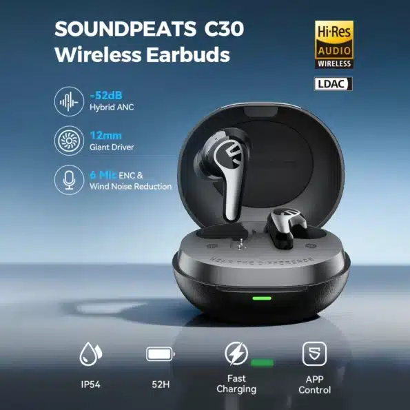 Soundpeats C30 Hybrid Anc Wireless Earbuds 10 SoundPEATS C30 earbuds charging case closed side view