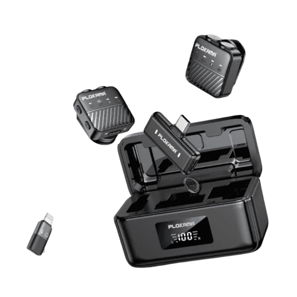 Plokama VM-80 Wireless Lavalier Microphone Dual Pack with Charging Case