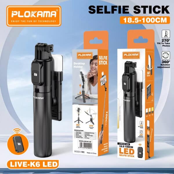 Plokama Live-K6 Selfie Stick with LED Light - Box Pack