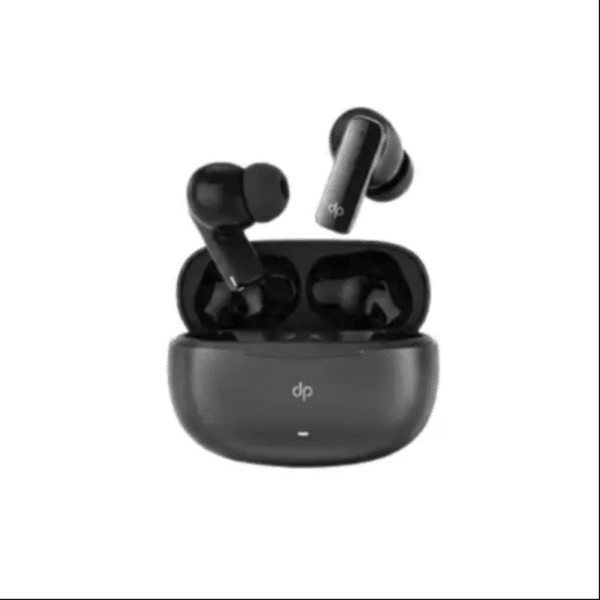 DP B22 wireless earbuds with open charging case, top view