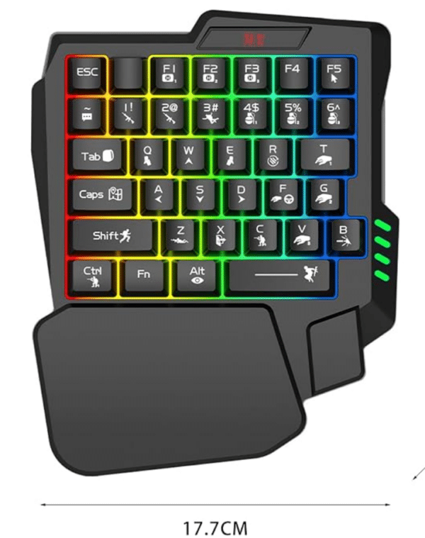 Close-up of M1 Pro one-hand RGB backlit gaming keyboard