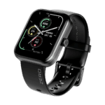 Zero Edge Smartwatch in Jet Black with dashboard watch face showing steps, calories and heart rate