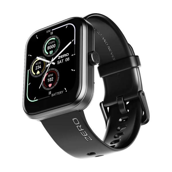 Zero Edge Smartwatch in Jet Black angled view on wrist