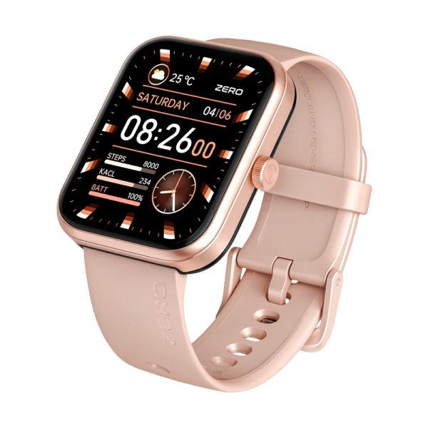 Zero Edge Smartwatch in Rose Pink with weather and time display