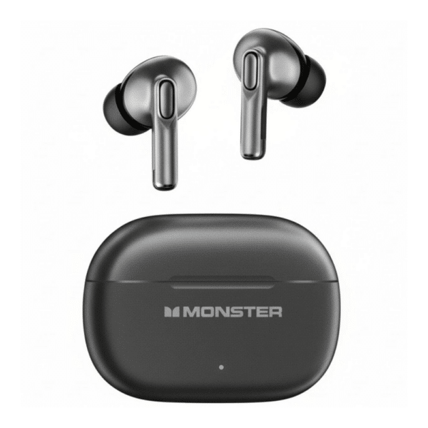 Monster Aura Fit GT36 black ANC and ENC earbuds with charging case