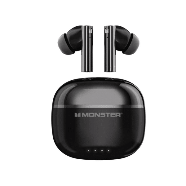 Monster Aura Fit GT36 black wireless earbuds front angle