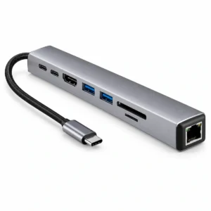 8 in 1 Type-C hub with HDMI, USB, SD/TF, RJ45 and USB-C ports