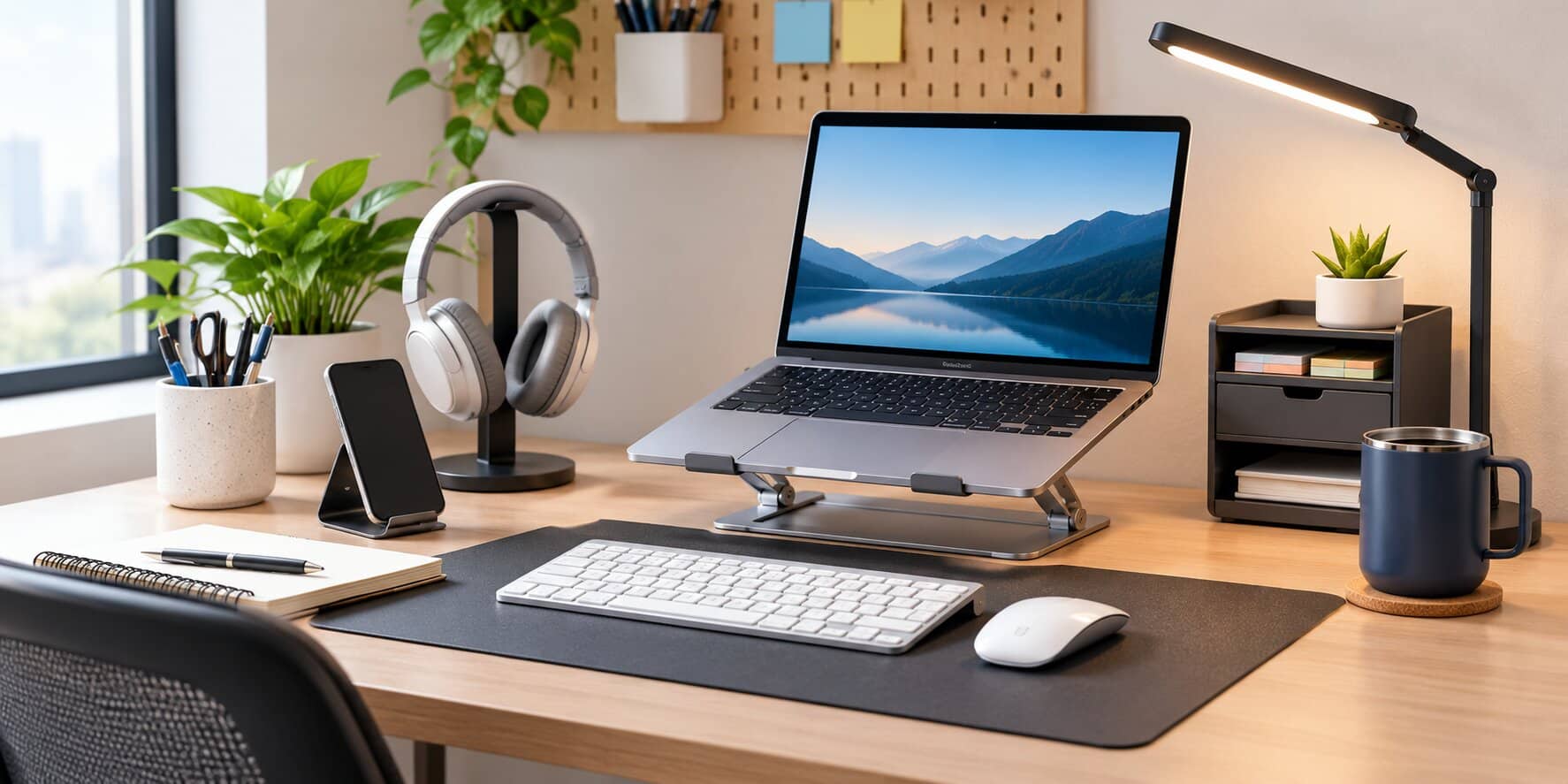 Work from home accessories on a small desk