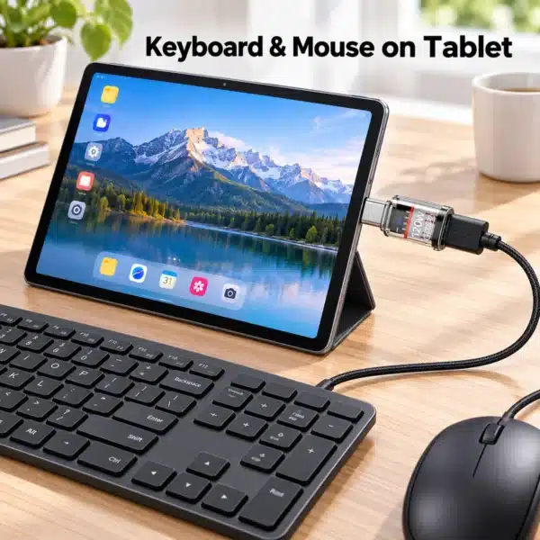 Amaze A12 Pro Type-C OTG adapter connecting a keyboard and mouse to a tablet Amaze A12 Pro Type-C OTG adapter connecting a keyboard and mouse to a tablet