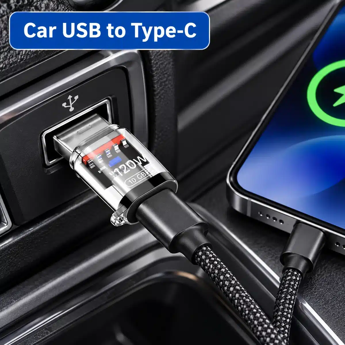Amaze A14 Pro Usb 3.2 To Type-C Adapter – 10Gbps, Otg 1 Amaze A14 Pro USB to Type-C adapter in a car USB port