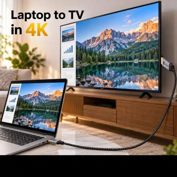 Amaze A145 Type-C to HDMI cable connecting a laptop to a TV in 4K Amaze A145 Type-C to HDMI cable connecting a laptop to a TV in 4K