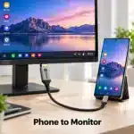 Amaze A145 Type-C to HDMI cable connecting a phone to a monitor Amaze A145 Type-C to HDMI cable connecting a phone to a monitor