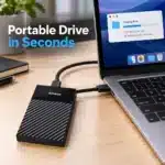 Amaze A210C Pro SSD case connected to a laptop as a portable drive Amaze A210C Pro SSD case connected to a laptop as a portable drive
