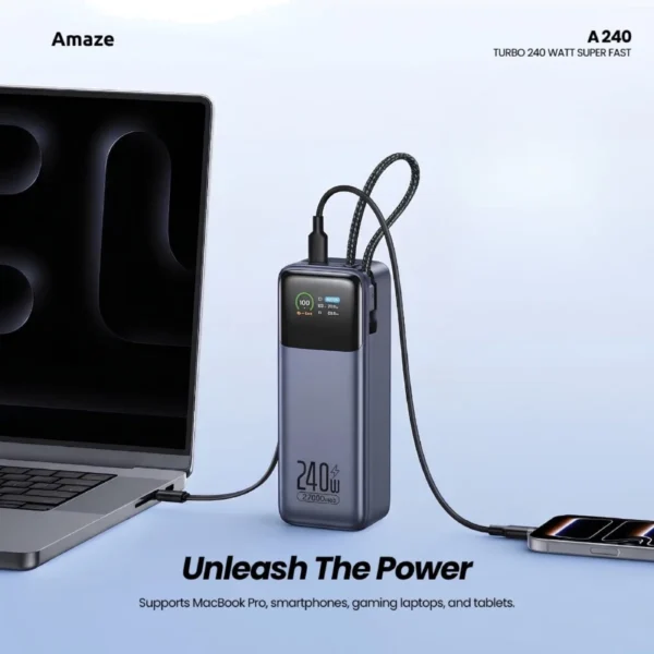 Amaze A240 charging a MacBook and phone Amaze A240 charging a MacBook and phone