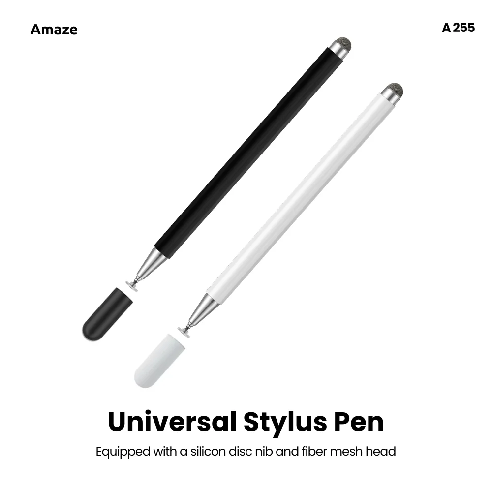 Amaze A255 Twin Tip Universal Stylus Pen – Disc Nib + Mesh Tip, Magnetic Cap 14 Amaze A255 stylus pen with silicon disc nib and fibre mesh head