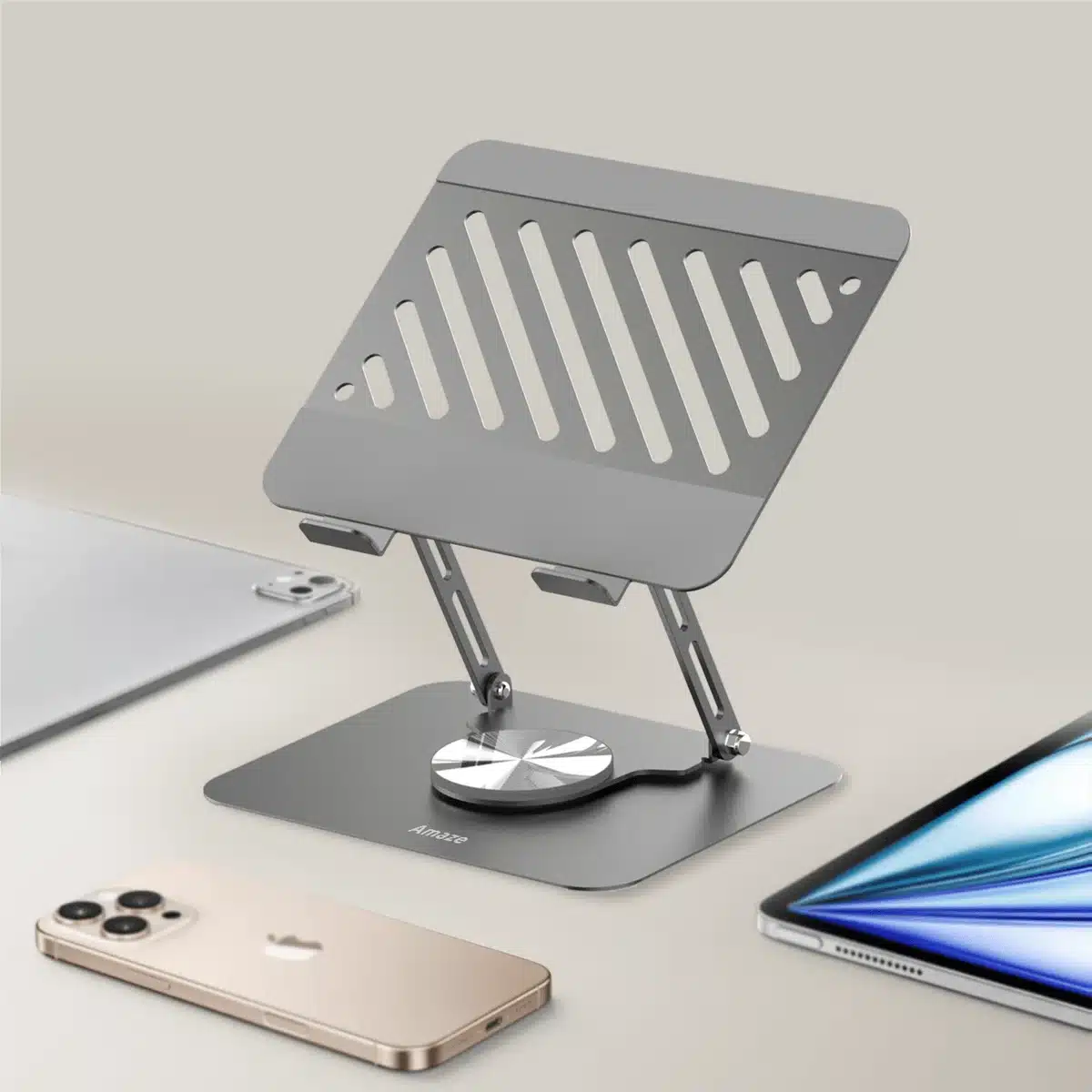 Amaze A530 Rotatable Aluminium Laptop Stand – 360° Base, Up To 17″ 1 Amaze A530 aluminium laptop stand for desk