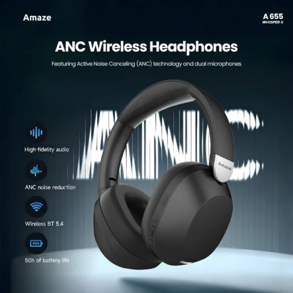 Amaze A655 ANC wireless headphones with Bluetooth 5.4 Amaze A655 ANC wireless headphones with Bluetooth 5.4