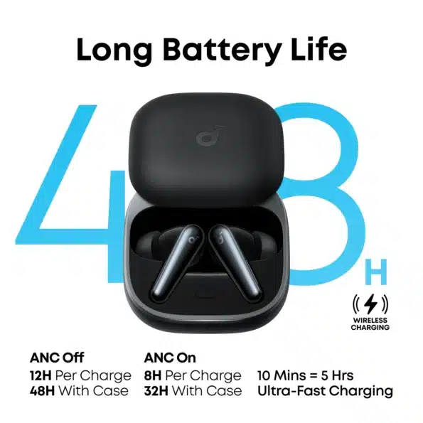Anker Soundcore Liberty 5 True Wireless Earbuds 7 Soundcore Liberty 5 black charging case showing 48 hours total battery life