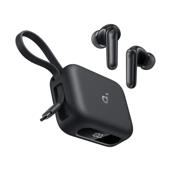 Anker Soundcore P41I Wireless Earbuds With Power Bank Case 3 Anker Soundcore P41i black charging case with the built-in charging cable pulled out
