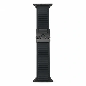 Black Apple Watch Ultra rugged silicone strap with metal clasp