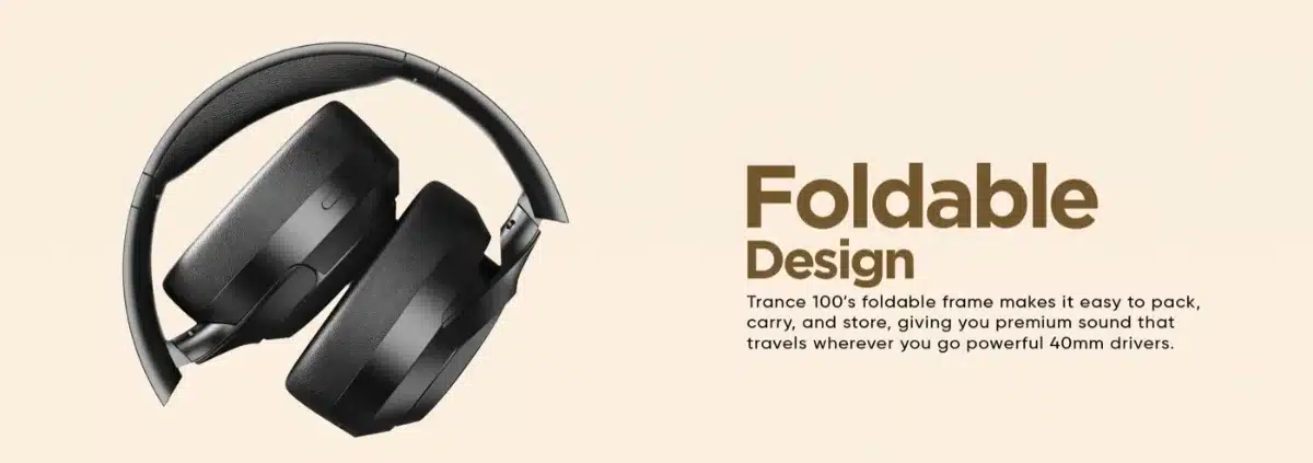 Audionic Trance 100 Anc Wireless Headphones 54 Audionic Trance 100 in Carbon Black, folded flat to show the foldable design