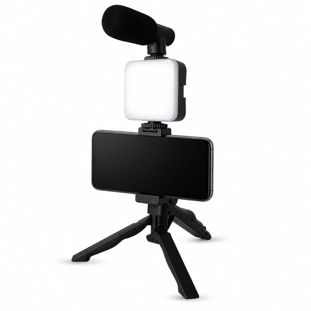 Ay-49 Vlogging Kit With Tripod, Led Light And Microphone 1 AY-49 vlogging kit with mini tripod, phone holder, LED light and microphone