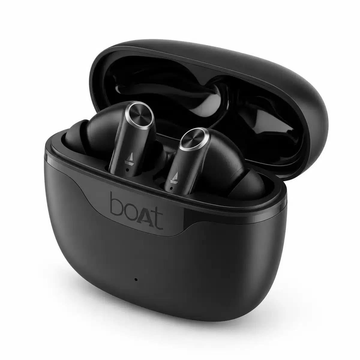 Boat Airdopes 207 Wireless Earbuds – 50H Playback, Quad Mics Enx, Beast Mode (Carbon Black) 2 boAt Airdopes 207 Carbon Black earbuds inside the open charging case