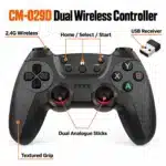 CM-029D Features CM-029D dual wireless controller features: 2.4G wireless, dual analogue sticks, textured grip, USB receiver