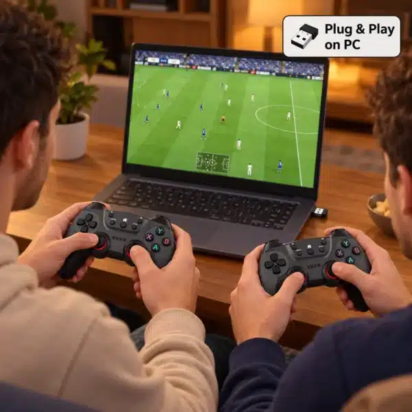 Wireless Controller for PC CM-029D wireless controller for PC: two players gaming on a laptop