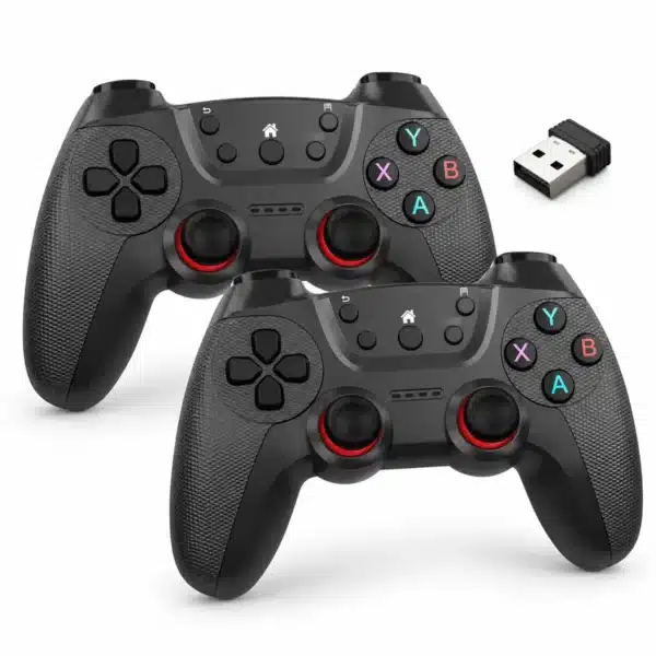 CM-029D wireless controller set: 2 black 2.4G gamepads with USB receiver on white