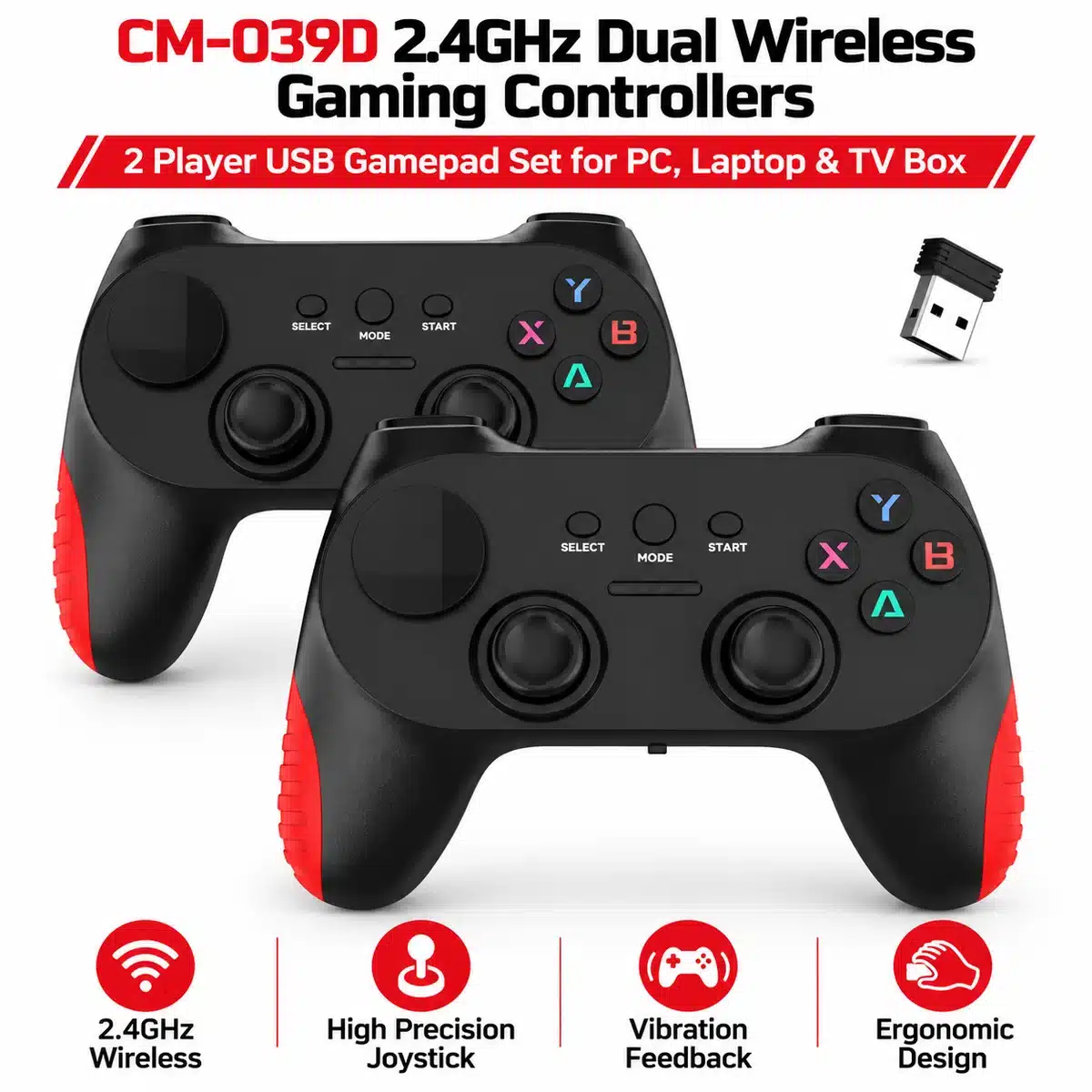 Cm-039D Dual Wireless Gaming Controllers – 2-Player 2.4Ghz Gamepad Set For Pc, Laptop &Amp; Tv Box 1 CM-039D 2 player wireless controller features: 2.4GHz wireless, precision joystick, vibration feedback, ergonomic design
