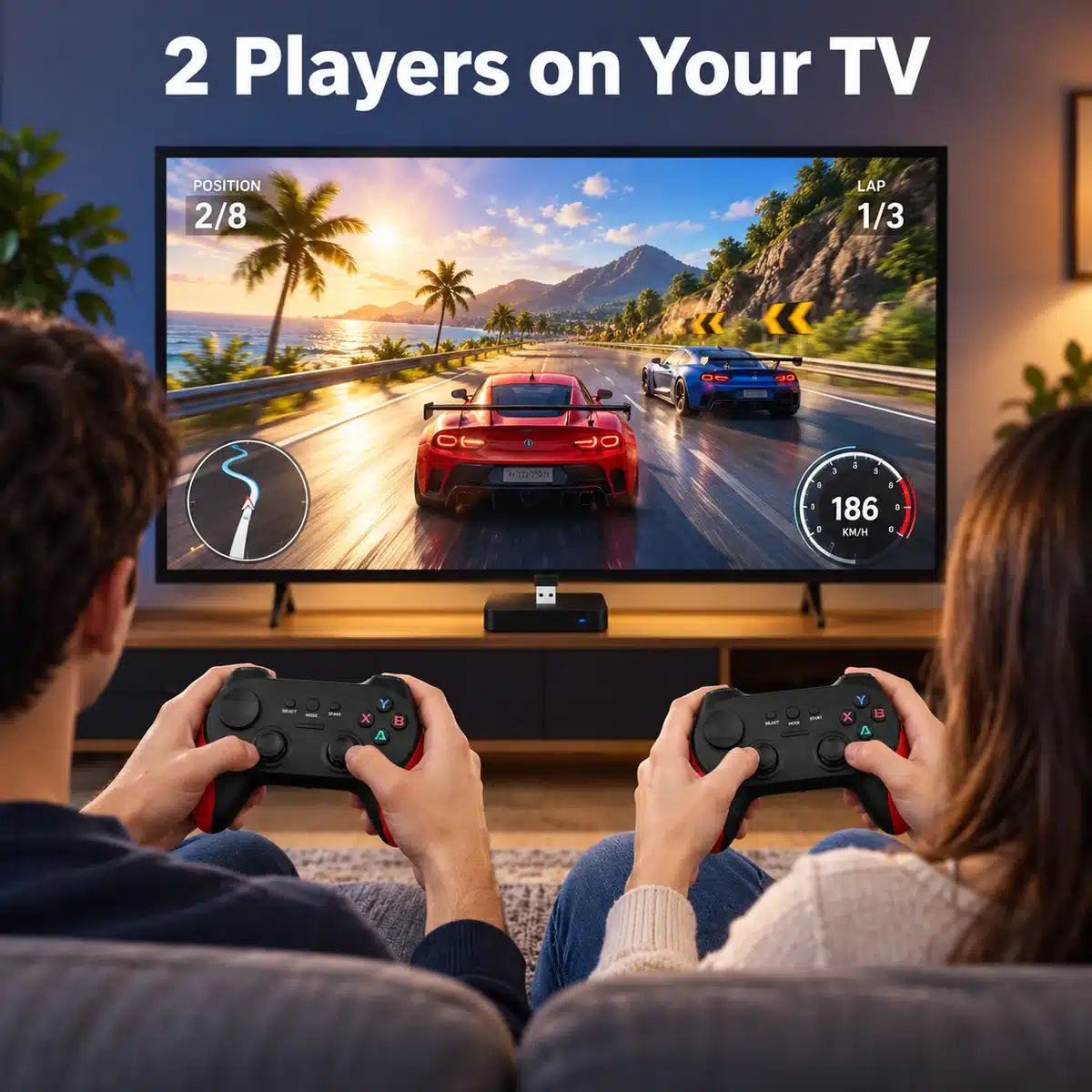 Cm-039D Dual Wireless Gaming Controllers – 2-Player 2.4Ghz Gamepad Set For Pc, Laptop &Amp; Tv Box 2 CM-039D wireless gamepad for TV: two players racing on a TV box
