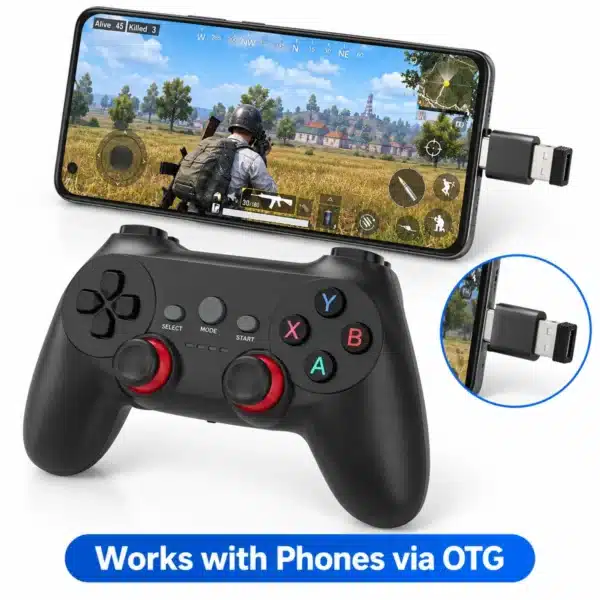 Wireless Controller for Mobile CM019D wireless controller for mobile: receiver connected to an Android phone with an OTG adapter