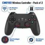 CM019D Features CM019D wireless game controller features: 2.4G up to 10m, AAA batteries, dual analogue sticks, no drivers