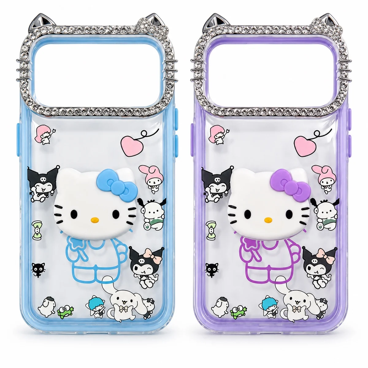 Cute Kitty Iphone 18 Pro Max Case For Girls – Rhinestone Cat-Ear Camera Frame (Also Fits 17 Pro Max) 23 Cute kitty case in blue and purple