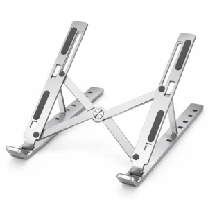 Foldable aluminium laptop stand in silver with 7 adjustable levels